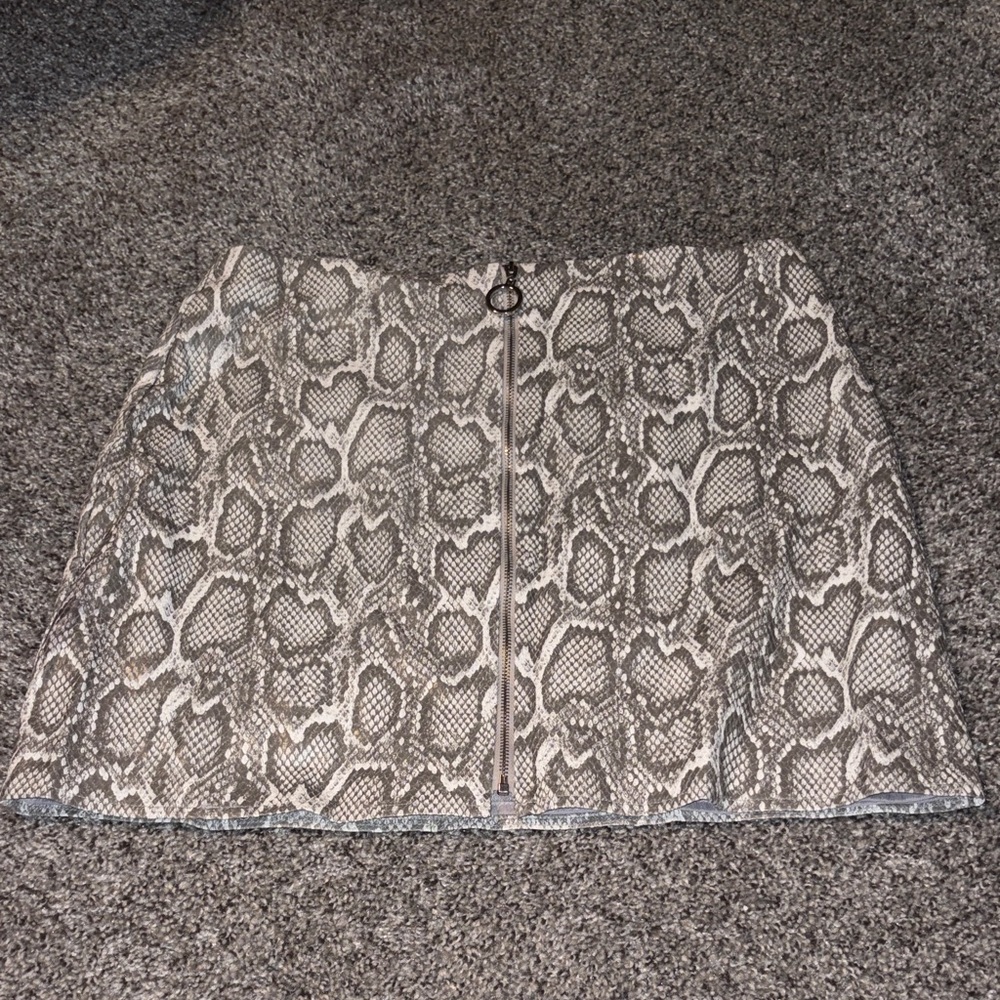 After Market Snake Print Mini Skirt with Front Zip